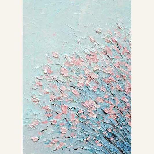 Abstract art with pink and blue brush strokes on a light blue background